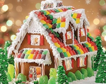 ジンジャーブレッドハウスの印刷可能なパターンテンプレートクリスマスデコレーション