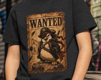 Camiseta infantil "Se busca pingüino pirata", camiseta juvenil con mapa del tesoro vintage