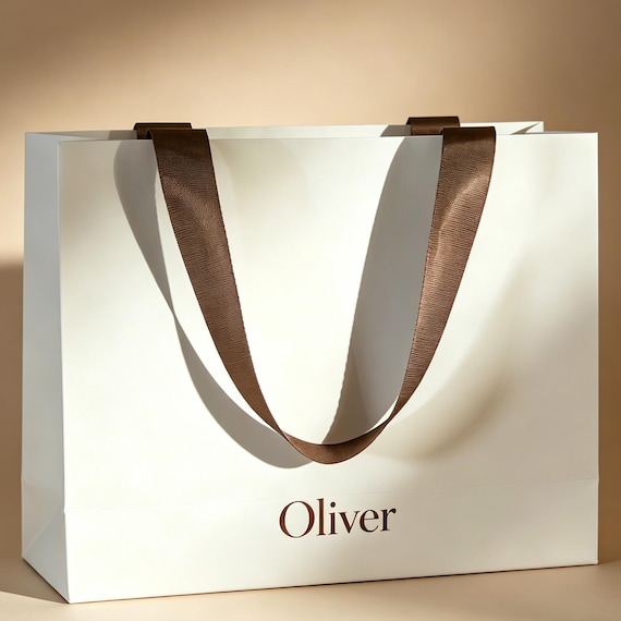 Custom Logo Paper Bags with Ribbon Handles, Luxury Boutique Shopping Bags Bulk, Premium Salon Jewelry Perfume Gift Packaging