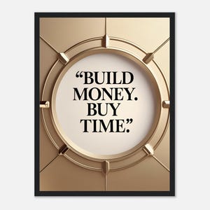 Build Money Buy Time” Framed Poster – Financial Mindset Wall Art, Office Decor, 12x16