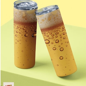 Beer Foam Skinny Tumbler I Realistic Golden Beer Bubble Texture I 20oz Double-Wall Travel Cup I Fun Gift for Beer Lovers