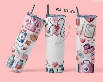 Editable Nurse Tumbler PNG Wrap: Seamless Medical Design (Digital Download)