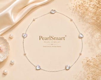 Sterling Silver Pearl Heart Necklace – Tin Cup Station Chain Jewelry for wedding flower girl