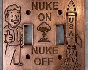 Fallout Light Switch Cover – Single & Double Toggle Options – Vault-Tec Style Wall Plate –  Copper-plated, not painted. – Gamer Room Decor