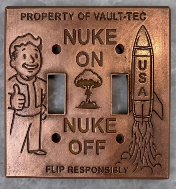 Fallout Light Switch Cover – Single & Double Toggle Options – Vault-Tec Style Wall Plate –  Copper-plated. – Gamer Room Decor