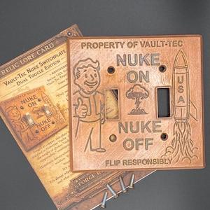 Fallout Light Switch Cover – Single & Double Toggle Options – Vault-Tec Style Wall Plate – Copper-plated. – Gamer Room Decor image 4