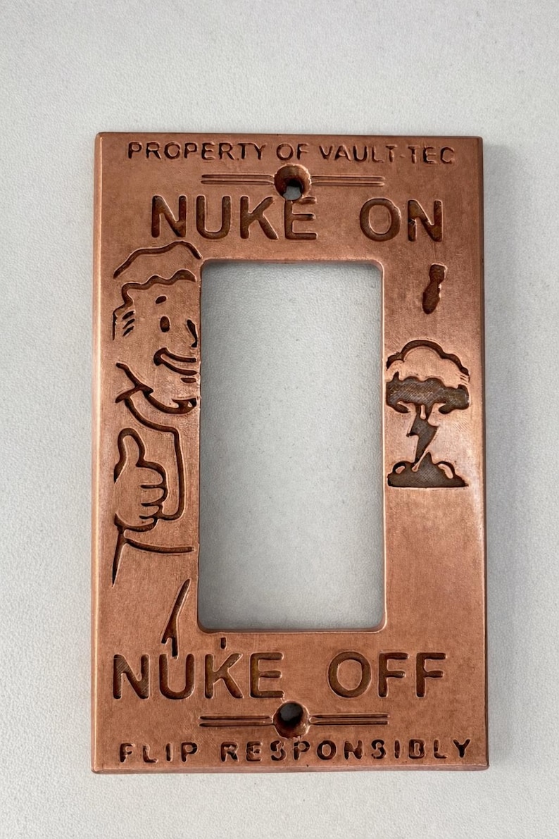 Fallout Light Switch Cover – Single & Double Toggle Options – Vault-Tec Style Wall Plate – Copper-plated. – Gamer Room Decor #10 Rocker Copr Plt