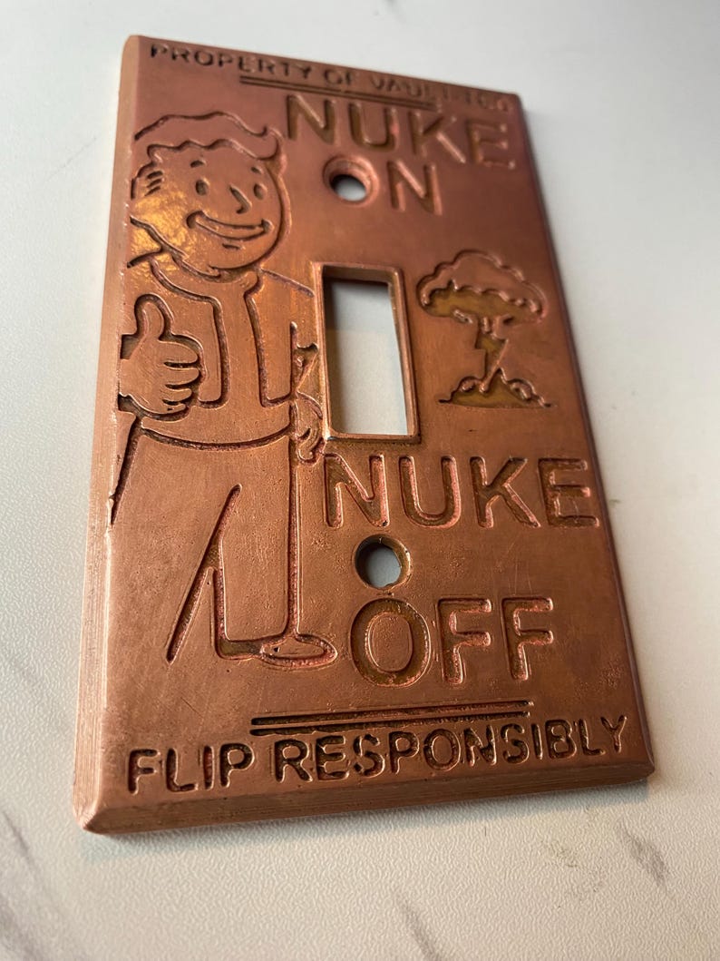 Fallout Light Switch Cover – Single & Double Toggle Options – Vault-Tec Style Wall Plate – Copper-plated. – Gamer Room Decor image 9