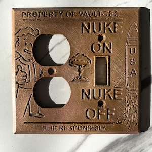 Fallout Light Switch Cover – Single & Double Toggle Options – Vault-Tec Style Wall Plate – Copper-plated. – Gamer Room Decor #9 Plug-Tog Copr Plt