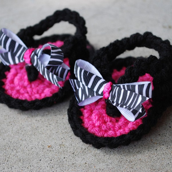 NEW-------Hot Pink and Black Zebra Crochet Baby Sandals