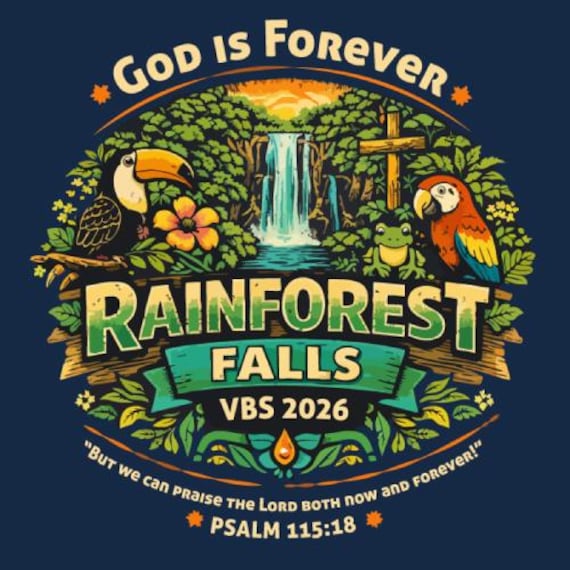 Rainforest Falls VBS 2026 | God Is Forever | Jungle | Christian T-Shirt Design
