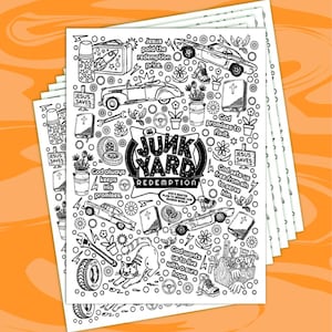 Junkyard Redemption VBS Individual Coloring Page with Bibles, Cars and Logo - 8.5x11in.