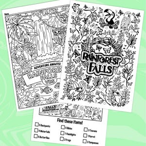 Rainforest Falls VBS Coloring Page Bundle with Animals, Logo and Leaves & Activity - 8.5x11in.