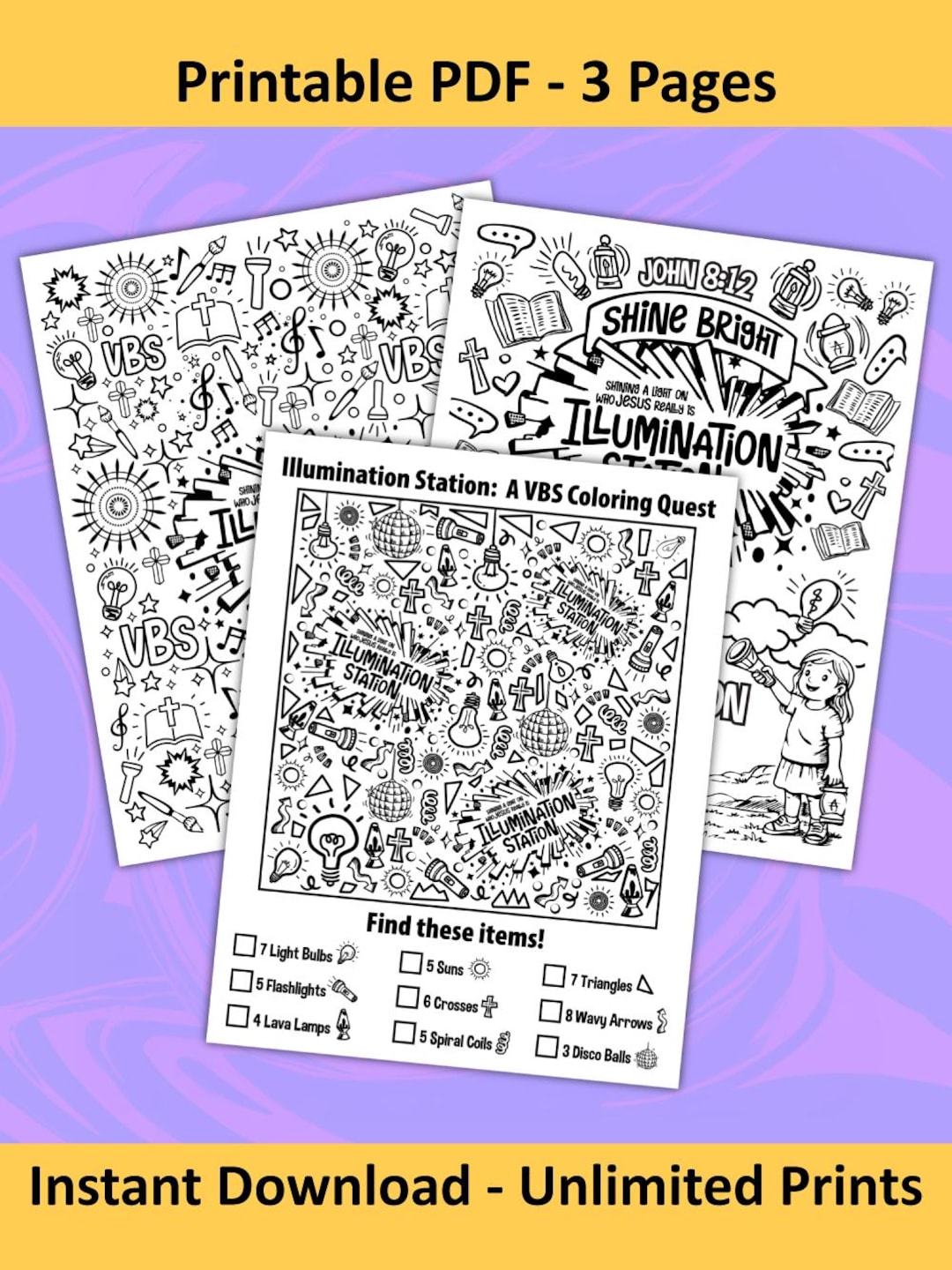 Illumination Station VBS Coloring Page Bundle, Light Bulbs, Suncatchers ...