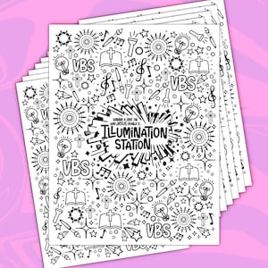 Illumination Station VBS Individual Coloring Page with Crosses, Light Bulbs and Suncatchers - 8.5x11in.