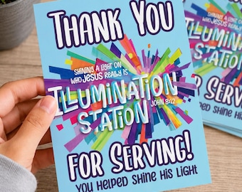 Carte de remerciement Illumination Station VBS | Thème lumière - Reconnaissance des bénévoles (Téléchargement instantané)