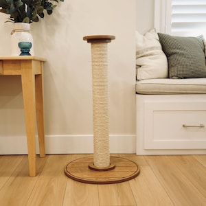 34” Tall Sisal Cat Scratcher, Durable Replaceable Post, Sturdy Wood Base