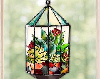 Cactus and Succulent Acrylic Suncatcher, Floral Window Hanging, Gardening Decor, Unique Gift for Mom, Mother’s Day Gift Idea