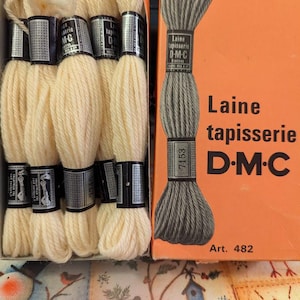 Tapestry Wool Lot of 10 Skeins Each being 8 m. Vintage 1962 DMC Dolfus-Mieg & Co. Paris 100% Wool 4 Ply Col. 7746 Cream/Bone Dye Lot 5481-16