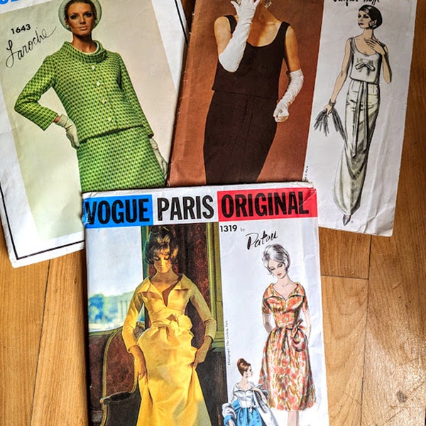 VOGUE Paris Original 3 1960s Patterns Patou; Griffe; Laroche-Sewing Instructions VINTAGE Fancy Dresses Suit Skirt Jacket Evening Wear STYLE!