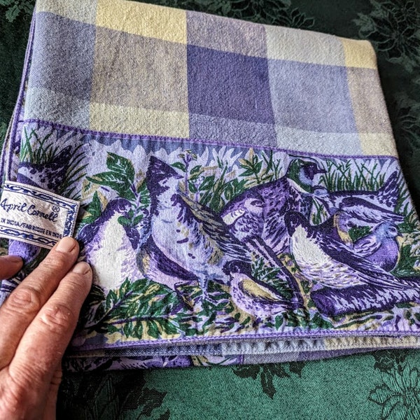 April Cornell 45 In. Square Tablecloth Vintage Pretty 100% Cotton French Country Cottage Yellow; Violet; Purple; White; Green; Pheasants