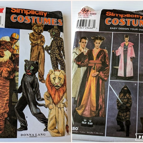 TRAJE Patrones Simplicity 8230-Animals Mascot Adult & Simplicity 8944 Star Wars;Cape;Kimono;African Adult Theatre Hallowe'en Vintage 90s