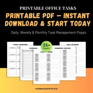 Planificador de tareas de oficina imprimible: organizador diario, semanal y mensual (tamaño A4/A5/carta de EE. UU.) (descarga en PDF)