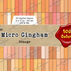 Micro Gingham Seamless Digital Paper, 100 Orange Colors, Scrapbook Pages, Backgrounds