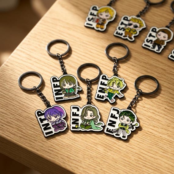 MBTI Enamel Keychain, 16 Personalities Metal Bag Charm, Anime Character Keyring, Zinc Alloy Bag Accessory