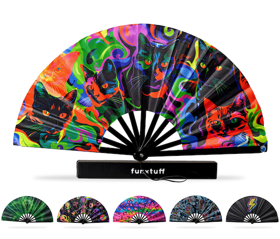 Rave Fan with Wrist Strap | UV Reactive EDM Festival Fan | EDC Trance Techno House Raver Gift | Blacklight Glow