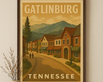Gatlinburg Tennessee Vintage Travel Poster: Smoky Mountains Art (Digital Download 24x36")