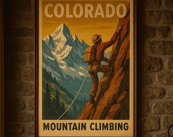 Vintage Colorado Mountain Climbing Poster: Retro National Park Art (24x36" JPG Digital Download)