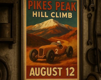 Vintage Pikes Peak Hill Climb Poster: Retro Car Racing Wall Art (24x36" Digital Download)