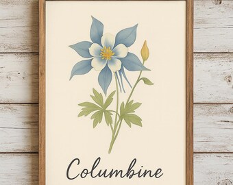 Columbine Flower Botanical Print: Colorado Wildflower Art (24x36" Digital Download)