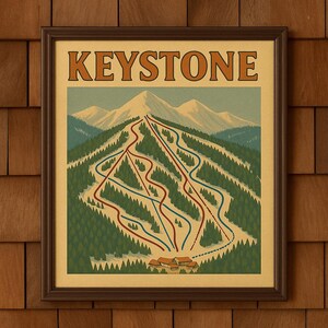 Keystone Colorado Vintage Ski Poster - Retro Winter Ski Kunst zum Ausdrucken, Keystone Wanderkarte Wanddekor, Berghütte Kunstwerk 24x36