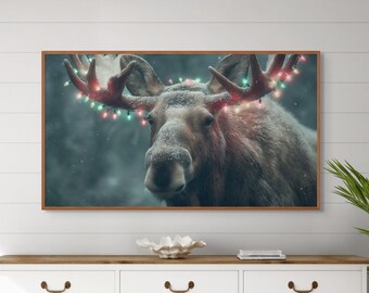 Christmas Moose Art for Samsung Frame TV | Winter Cabin Decor (Digital Download)