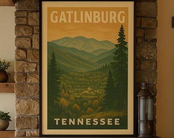 Gatlinburg Tennessee Vintage Travel Poster: Smoky Mountains Print (Digital Download 24x36")