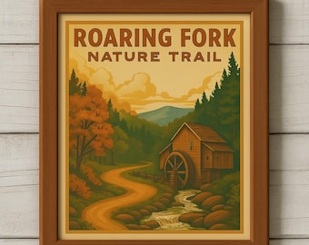 Roaring Fork Nature Trail Vintage Wall Art – Printable Smoky Mountains Poster (Up to 22x28")