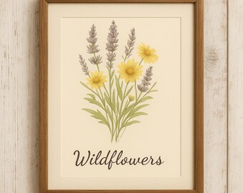 Wildflower Botanical Art Print: Rustic Farmhouse Floral Decor (24x36" Digital Download)