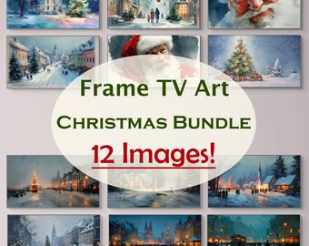 Christmas Paintings Frame TV Art – Holiday Village Scenes (12 Digital Downloads)