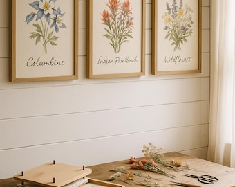 Colorado Wildflower Prints Set: Columbine, Indian Paintbrush (24x36” Digital Downloads) Rustic Farmhouse Decor