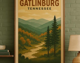 Gatlinburg Tennessee Print: Vintage Smoky Mountains National Park (Digital Download 24x36")