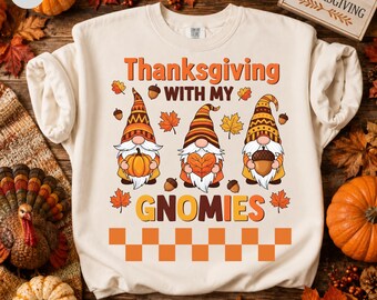 Thanksgiving met mijn kabouters PNG sublimatieontwerp, Kabouter Thanksgiving PNG, Herfstbladeren PNG, Kabouter, Pompoen PNG, Herfst PNG