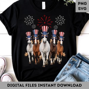 Patriotic Horse Clipart: American Flag 4th of July (PNG SVG Digital Download
