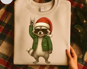 Rock Raccoon Santa PNG: Funny Christmas Clipart (Digital Download)