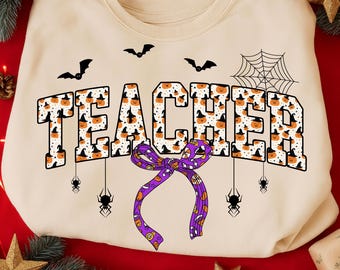 Kokette Halloween Lehrerin PNG: Retro Gruseliges Herbst Design (Digitaler Download)