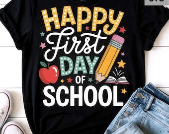 Primer día de clases PNG: Diseño de sublimación retro para maestros (descarga digital)