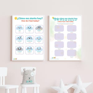 Bilingual Emotions Chart + Feelings Tracker Printable | Spanish English Preschool Printable | Emotional Regulation for Toddlers