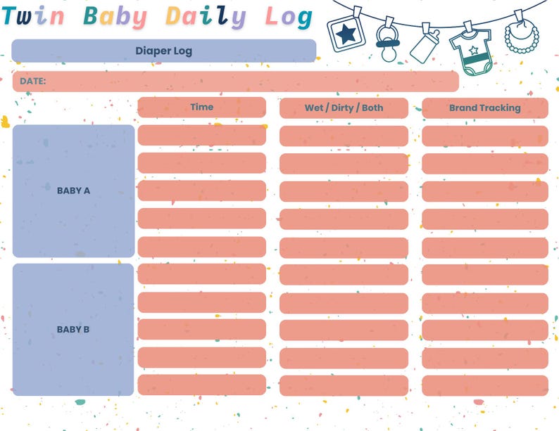 Twin Baby Daily Log | Feeding, Sleeping, Diaper, and Mood Tracker ...