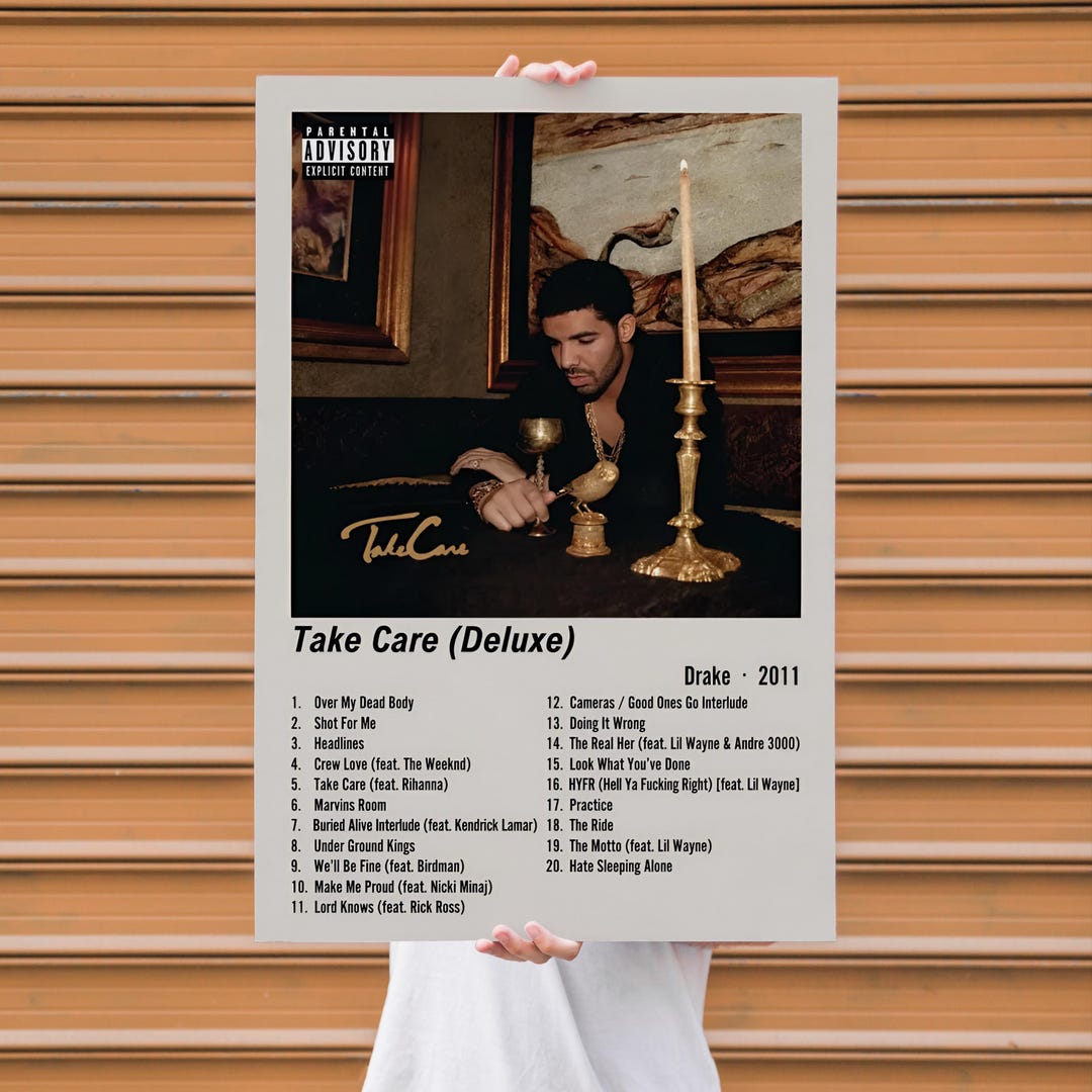 Drake Rapper Decor Drake Take Care Deluxe Poster, Album Tracklist Print, Hip Hop Music ...